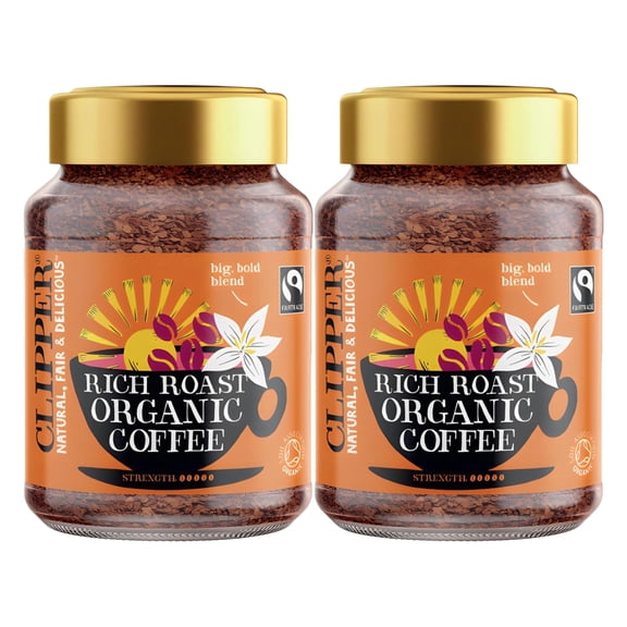 Clipper Rich Roast Organic Instant Coffee - 100g, Fairtrade Single Origin Papua New Guinea Coffee, Smooth & Buttery Organic Instant Coffee, Freeze-Dried Arabica, (Pack of 2) from SuperfoodUK