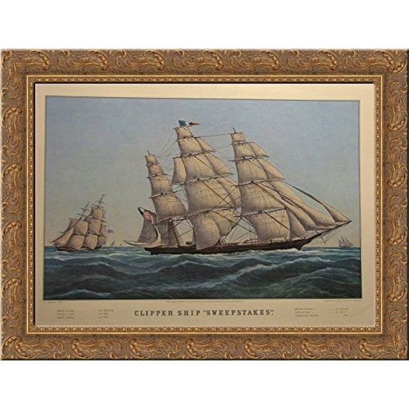Clipper Ship 'Sweepstakes' 24x18 Gold Ornate Wood Framed Canvas Art by Currier and Ives