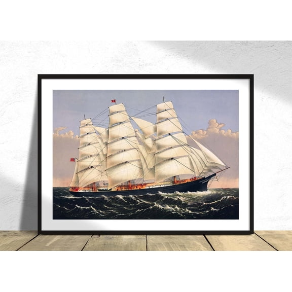 Clipper Ship Three Brothers Sailing World Currier Ives Vintage Art Nouveau American Graphics Unframed Paper Print