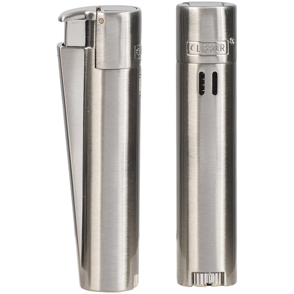 Clipper Silver Metal Jet Flame Lighter – Refillable Butane Torch Lighter – Adjustable Wind Resistant Single Jet Flame – Durable Metal Pocket Lighter