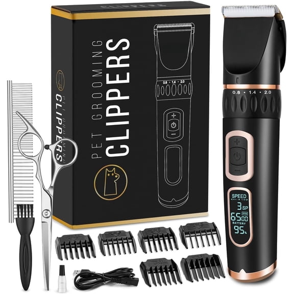 Clippers Professional   Clipper 3-Speed Low Noise High Power  Cordless Pet Tools for Small & Large Dogs Cats Pets with Thick Coats