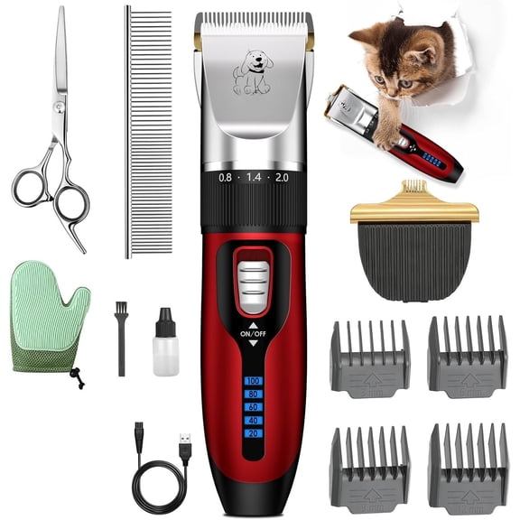 Clippers for Matted Hair,   Kit, Cordless   for Long Hair, Low Noise Paw Trimmer,  Hair Trimmer for ,Quiet  Clippers Tools for Cats Dogs (Red)