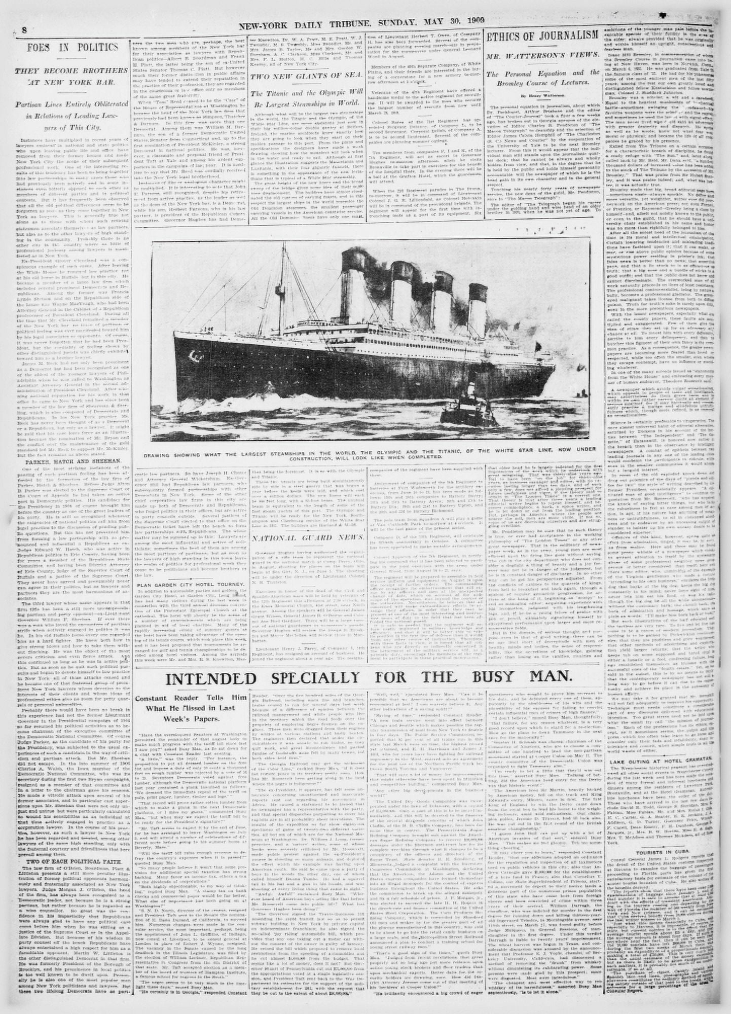 Clipping New York Daily Tribune 30th May 1909 Two new giants of the sea Canvas Art - (24 x 36)
