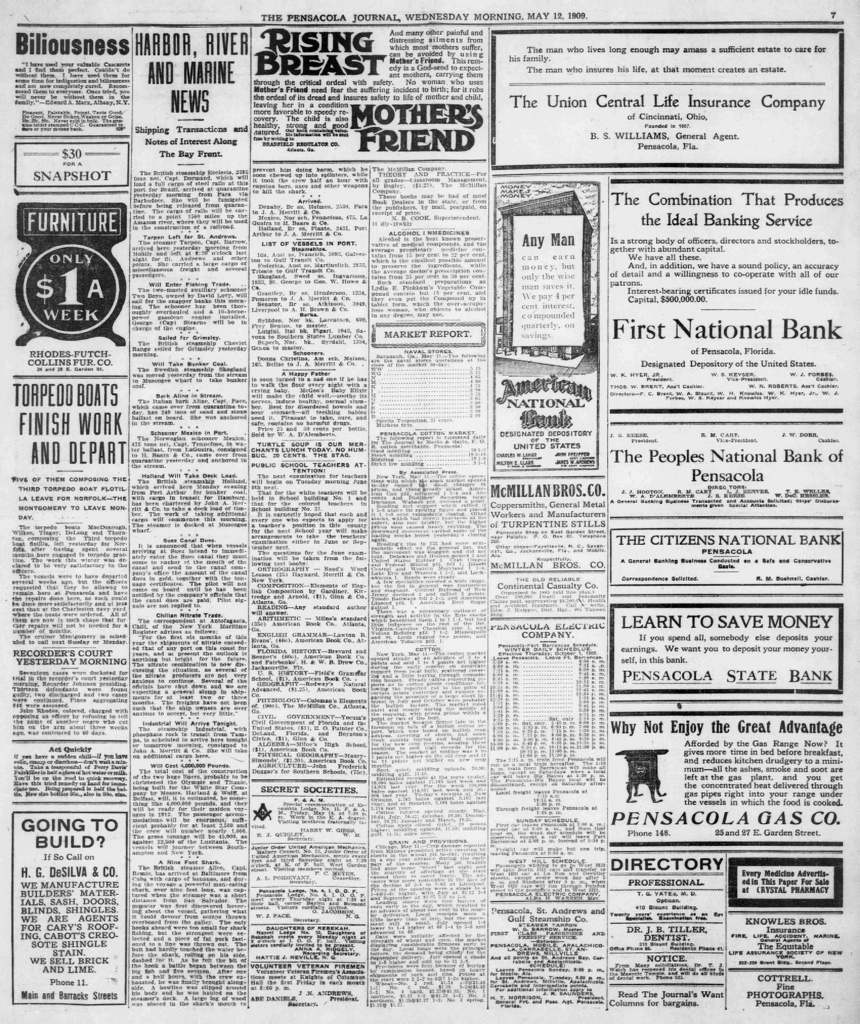 Clipping Pensacola Journal 12th May 1909 Harbor River & Marine News Will cost ???4000000 Canvas Art - (18 x 24)