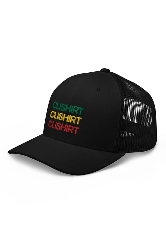 Adult Unisex 3D Puff Embroidered Tri-Color Branded Adjustable Black Retro Trucker Hat