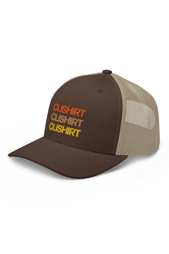 Adult Unisex 3D Puff Embroidered Tri-Color Branded Adjustable Brown Khaki Retro Trucker Hat