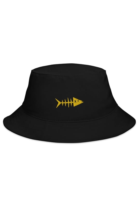 Adult Unisex Embroidered Yellow Fish Cotton Black Bucket Hat