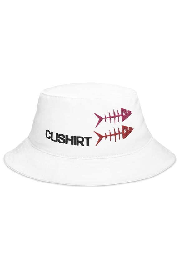 Adult Unisex Magenta Red Fish Cotton White Bucket Hat