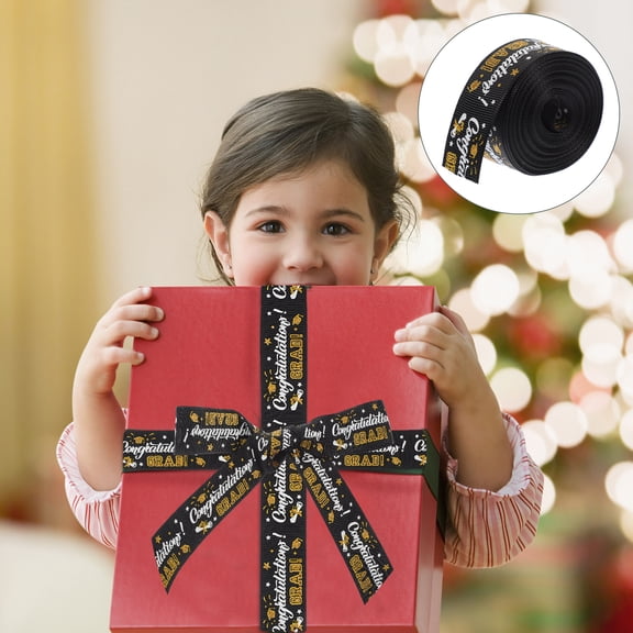 Clispeed Congratulations Ribbon Roll Ribbon for Graduate Black Polyester 1 Roll