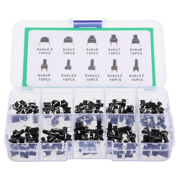 Clispeed Micro Push Button Switch Kit Black Plastic 100Pcs for Circuit Boards