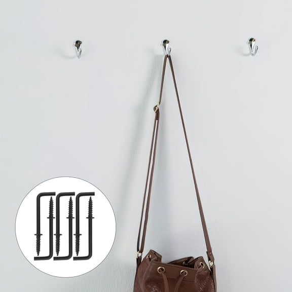 Clispeed 100pcs Metal Screw Hooks Right Angle Black Decoupling Hooks for Hanging Walls Frames