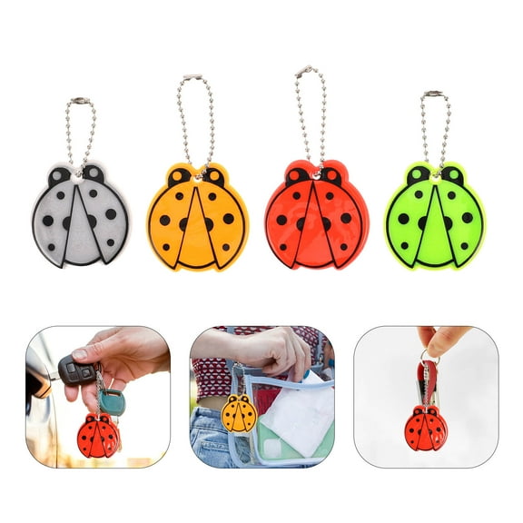 Clispeed 12Pcs Creative Ladybug Reflective Backpack Keychains for Bag Pendant Decoration