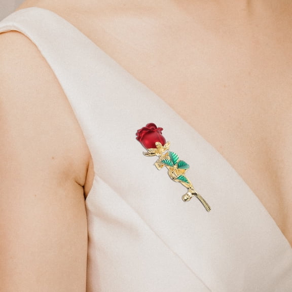 Clispeed Red Rose Brooch Pin Elegant Zinc Alloy Costume Jewelry for Party Decor