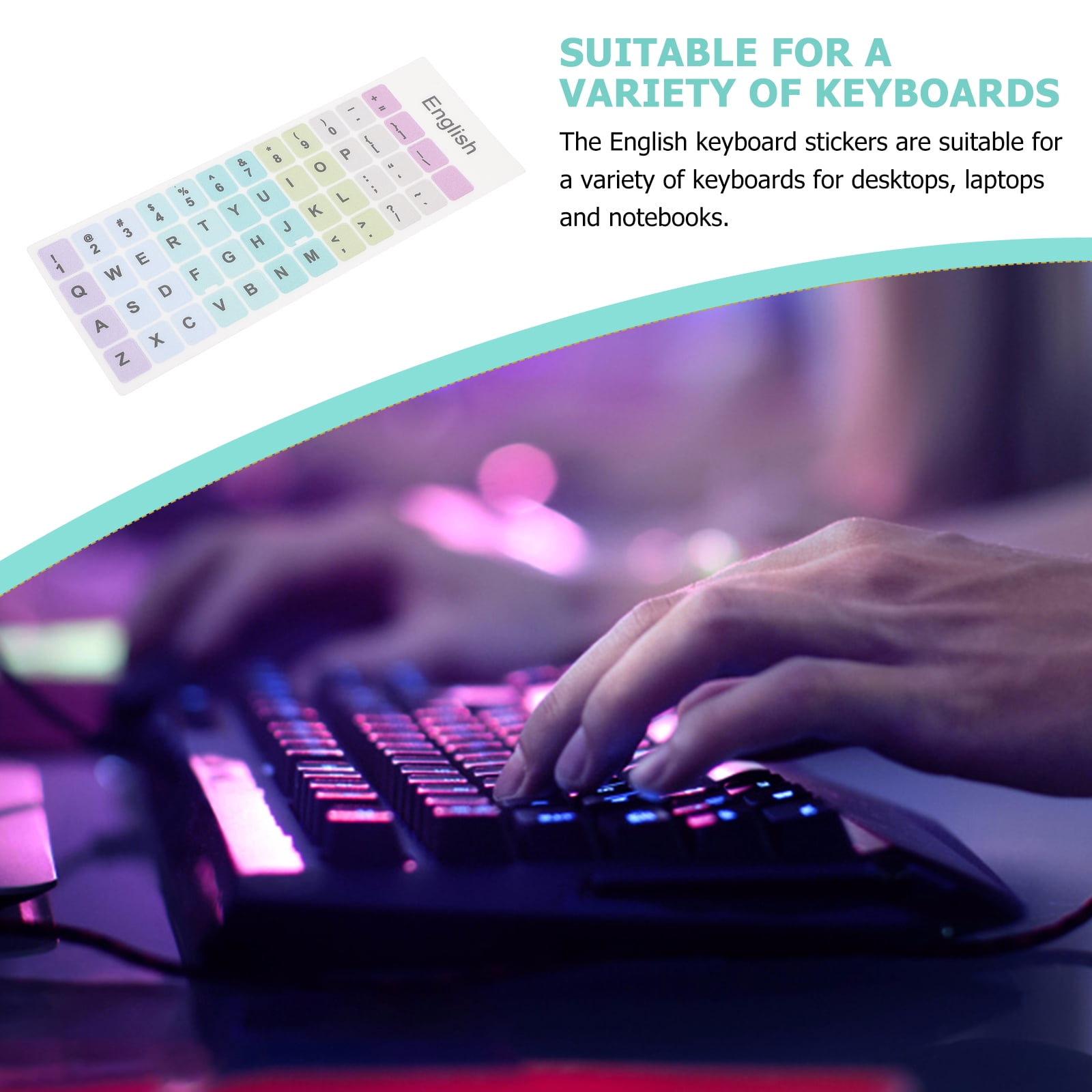 Clispeed Back to School Keyboard Sticker Multi-Colored 2 Sheets Laptop ...
