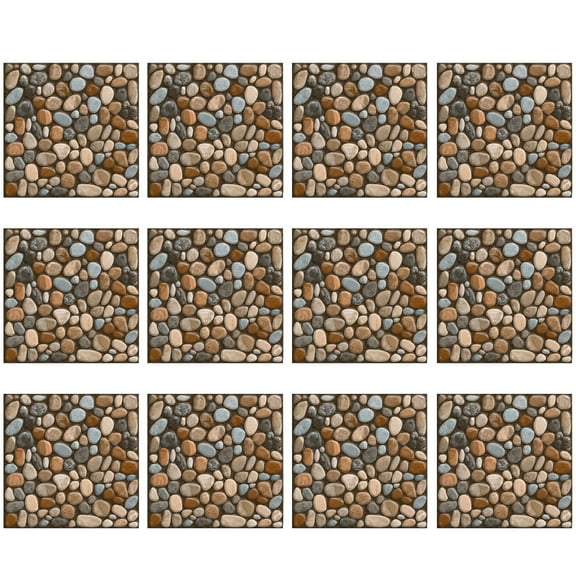 Clispeed 20Pcs PVC Wall Tile Paste Brown Simulation Cobblestone Easy Apply Remove