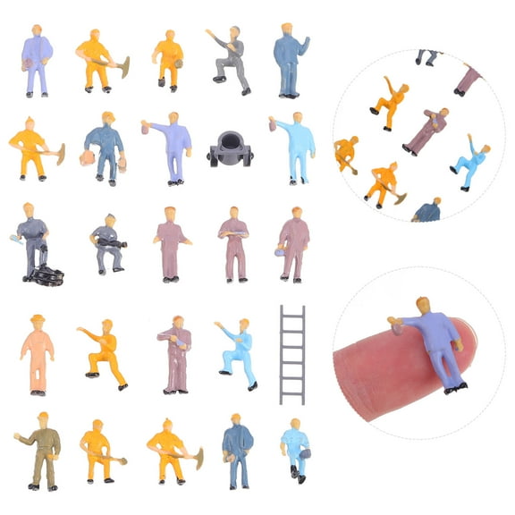 Clispeed 25Pcs Architecture Worker Models Assorted Color Painted Figurines for Decor