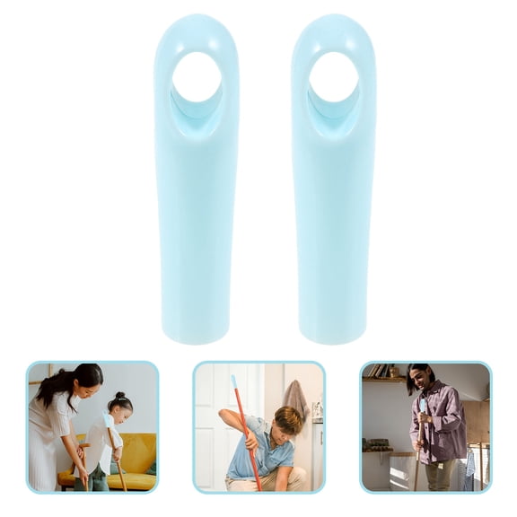 Clispeed 2Pcs Blue Broom Handle Grip Replacement Plastic Mop Pole Handle with Convenient Hanging Hole