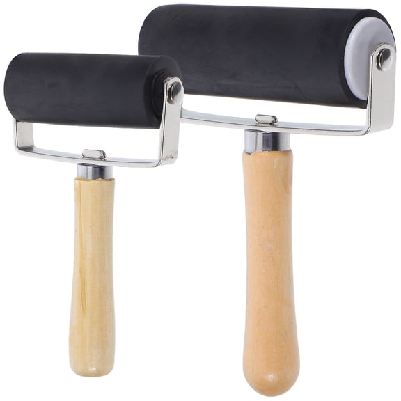 Clispeed Printmaking Roller Tool Set Multi Rubber Wooden for Home Use 2Pcs