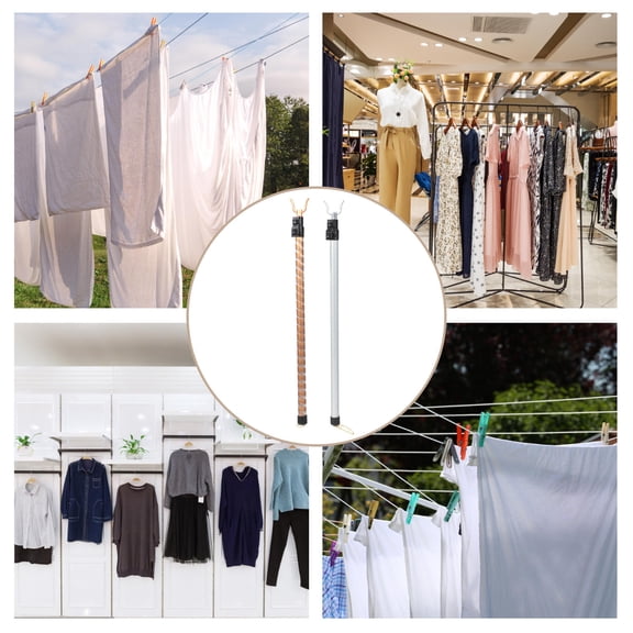 Clispeed 2Pcs Retractable Aluminum Clothes Drying Fork Pole for Easy Hanging and Removing Clothes