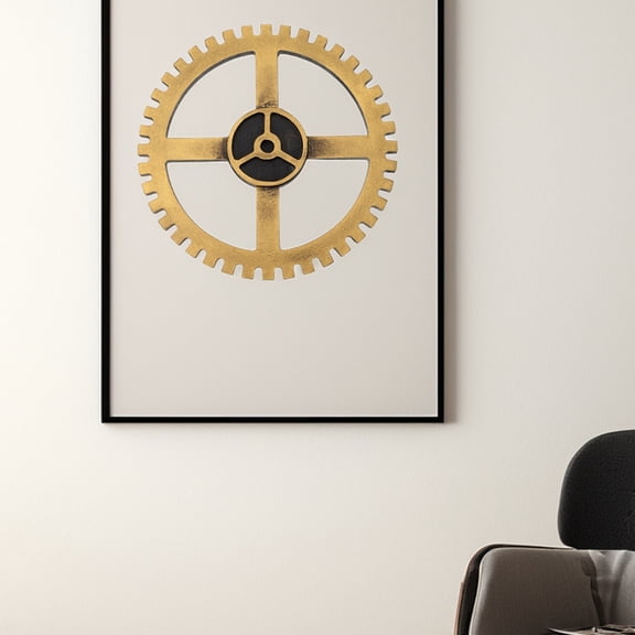 Clispeed 2Pcs Wooden Gear Wall Decor Golden Industrial Steampunk Style Vintage Wall Art