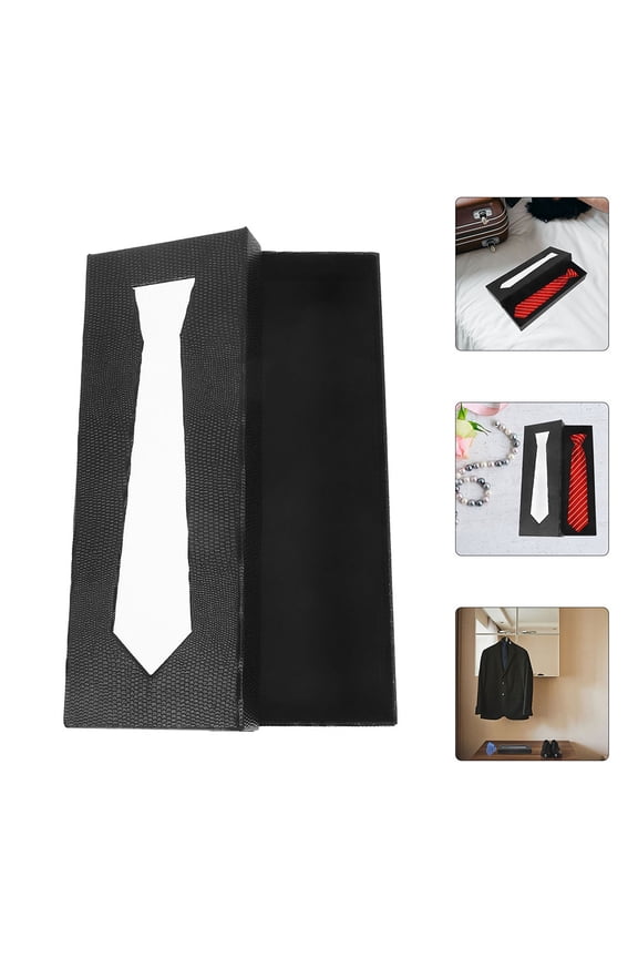 2Pcs Black Necktie Gift Box for Men Durable Storage and Travel Case