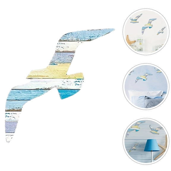 Clispeed Wooden Nautical Art 3Pcs Seagull Wall Decor Multi Color Coastal Theme for Living Room and Bedroom