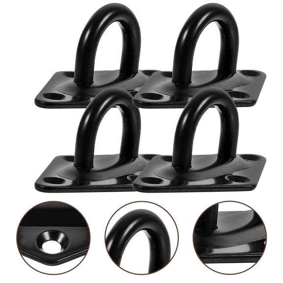 Clispeed 4-Pack Black Stainless Steel Wall Mounted Pad Eye Hooks Ceiling Hooks for Home and Outdoor Use