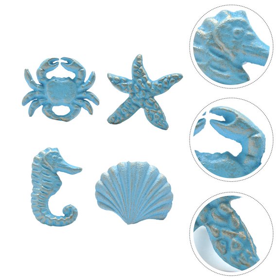 Clispeed 4Pcs Retro Ocean Style Iron Knob Decorative Pull for Wardrobe