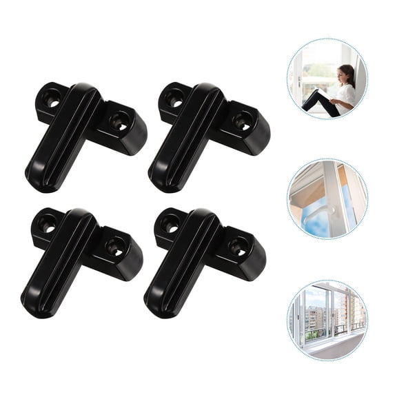 Clispeed 4Pcs Black Sash Blocker Window Lock Security Lock Easy to Install T Shaped Design