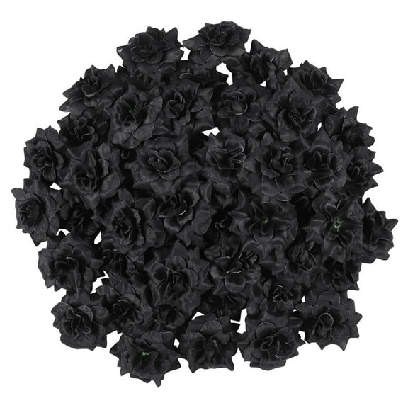 Clispeed 50Pcs Black Silk Rose Flower Heads Artificial Wedding Decorative Roses for Bouquets and Crafts
