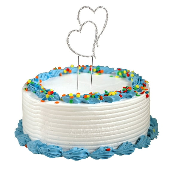 Clispeed Cake Topper Rhinestone Silver Double Heart 1Pcs 7.9X3.0X0.2In