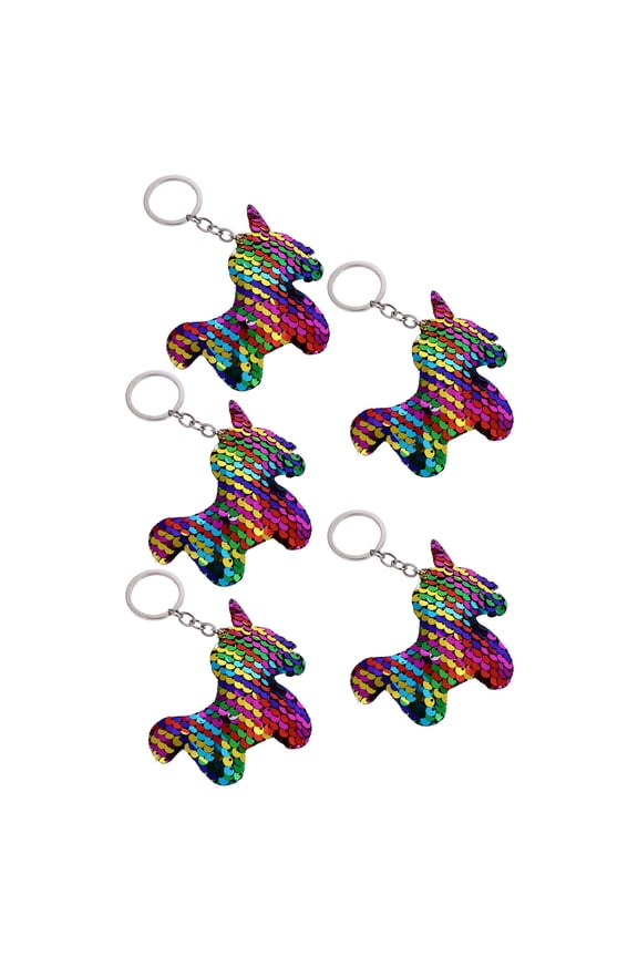 5Pcs Shiny Unicorn Keyrings for Girls in Assorted Color Fashionable Keychain Decorations
