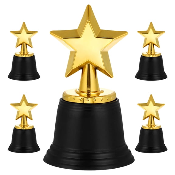 Clispeed 5Pcs Compact Plastic Trophy Cups Plated Gold Color for Award Ceremonies and Competition Winners