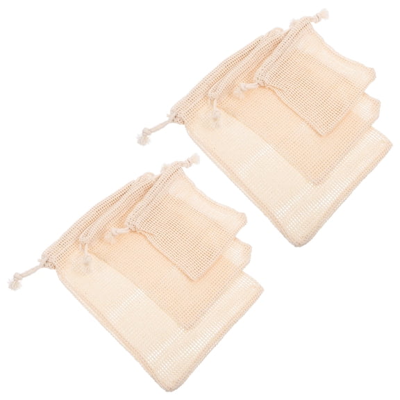 Clispeed 6Pcs Cotton Mesh Drawstring Bags for Vegetable Fruit Storage Reusable Beige