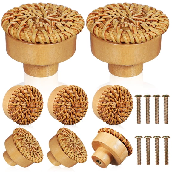 Clispeed Woven Rattan Knobs Furniture Knobs Pcs Boho Home Decoration Handle