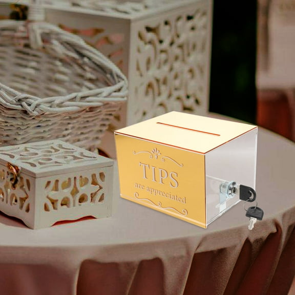 Clispeed Golden Acrylic Tip Collection Box with Lock for Bars Donation Money Storage