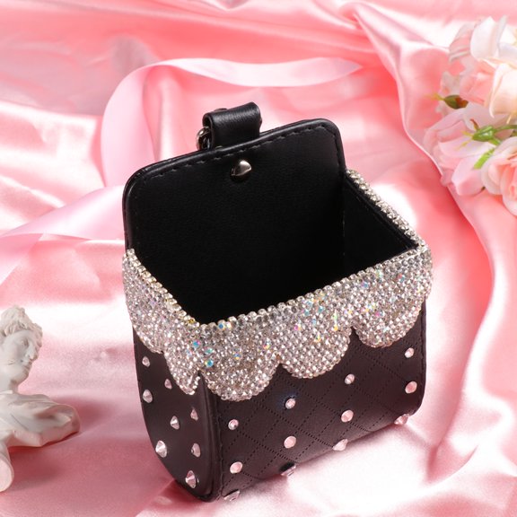 Clispeed White Car Storage Container with Rhinestone Decor for Convenient Seat and Console Organization