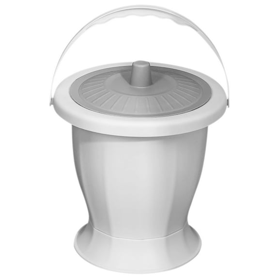 Clispeed Portable Grey Chamber Pot with Lid for Peeing Sturdy Plastic Reusable Urinal Spittoon for Elderly and Travel 1 Count