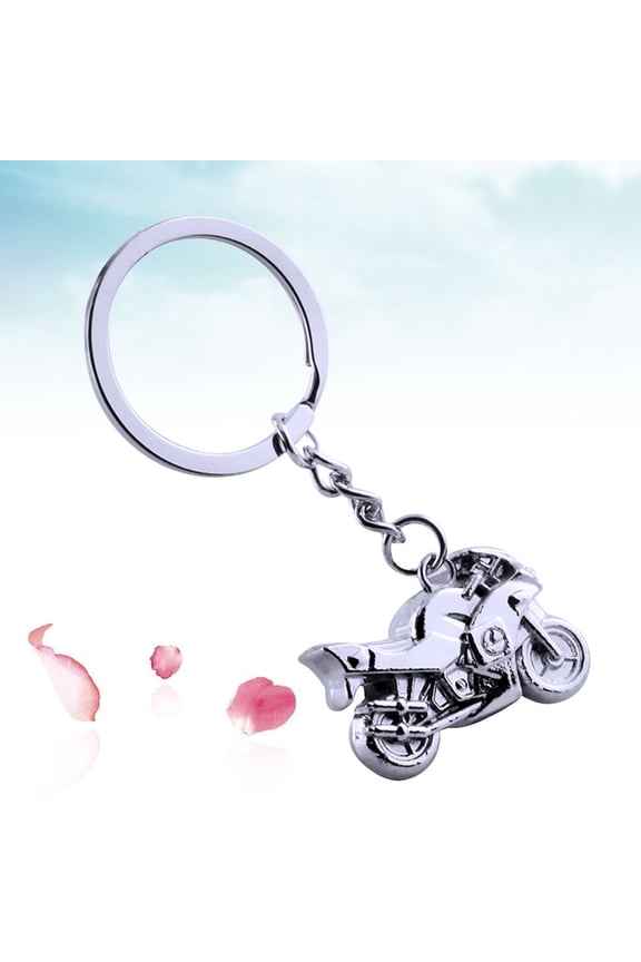 Motorcycle Keychain Decoration Metal Keyring Silver Modern Design 1Pack for