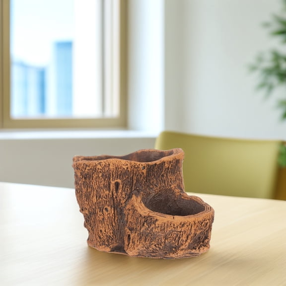 Clispeed Wooden Succulent Planter Driftwood Succulent Planter Brown Cement 1Set