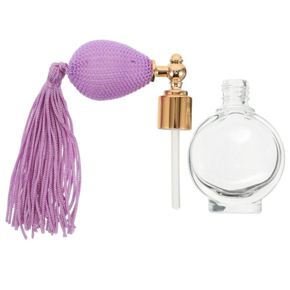 Clispeed Violet Glass Perfume Bottle with Squeeze Bulb and Tassel Elegant Vintage Atomizer