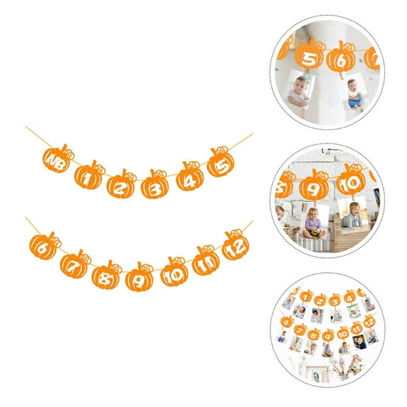 Clispeed Birthday Banner Decorative Party Supplies Orange Pumpkin Flags for Wall Window Door Mantel Use Paper Wood Materials 1 Set