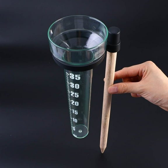 Clispeed Plastic Rainfall Gauge Measuring Cup with Wooden Stick for Outdoor Rain Measure