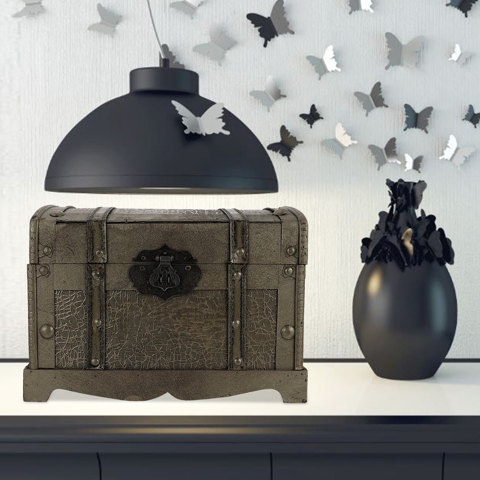 Clispeed Golden Retro Wooden Storage Chest with Lock, Smooth Surface ...
