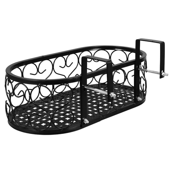 Clispeed Balcony Flower Pot Stand Black Metal Railing Shelf for Storage Intricate and Stable