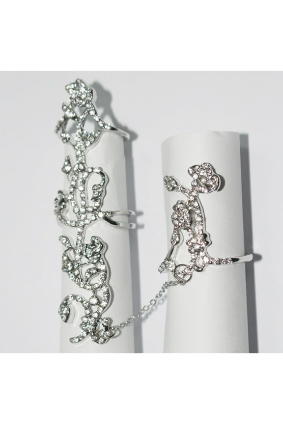 Knuckle Band Ring Adjustable Size Silver Alloy 1Set Fashion Accessory for Women