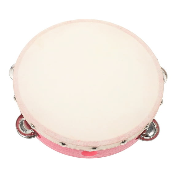 Clispeed Pink Handheld Tambourine for Kids Designed for Performance Easy to Use Smooth Surface Wood Faux Leather 8.5 inches