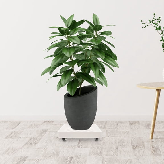Clispeed White Movable Plant Pot Pallet with Hidden Wheels Sturdy Rolling Base