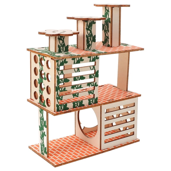 Clispeed Durable Wooden Hamster Villa and Guinea Pig House with Cute Design Convenient for Easy Cleaning Beige