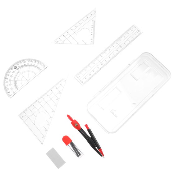Clispeed Geometry Drawing Ruler Kit Professional Ruler Protractor Tool Set for Students Transparent Iron Plastic 1 Set